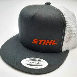 Gray And White Stihl Embroidered Flat Bill Trucker Mesh Snapback Cap Hat Gray